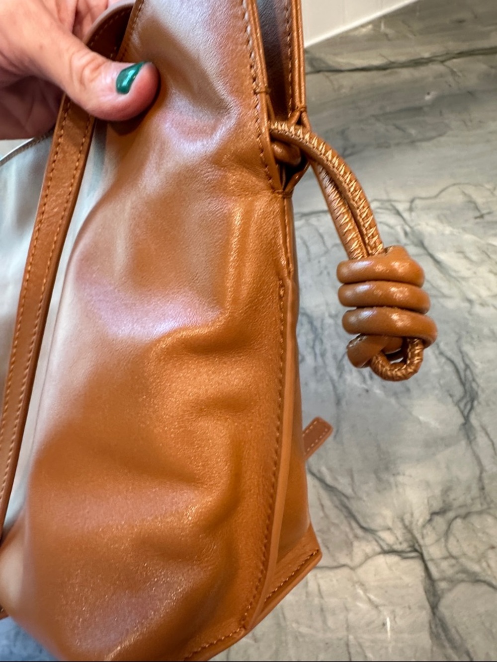 Quince Italian Leather Drawstring Pouch Crossbody Bag in Cognac - Picture 5 of 16